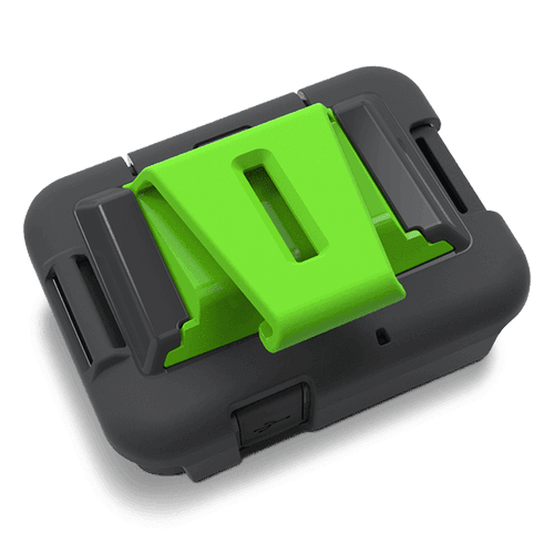 ZOLEO Cradle Kit with Belt Clip attached on white background