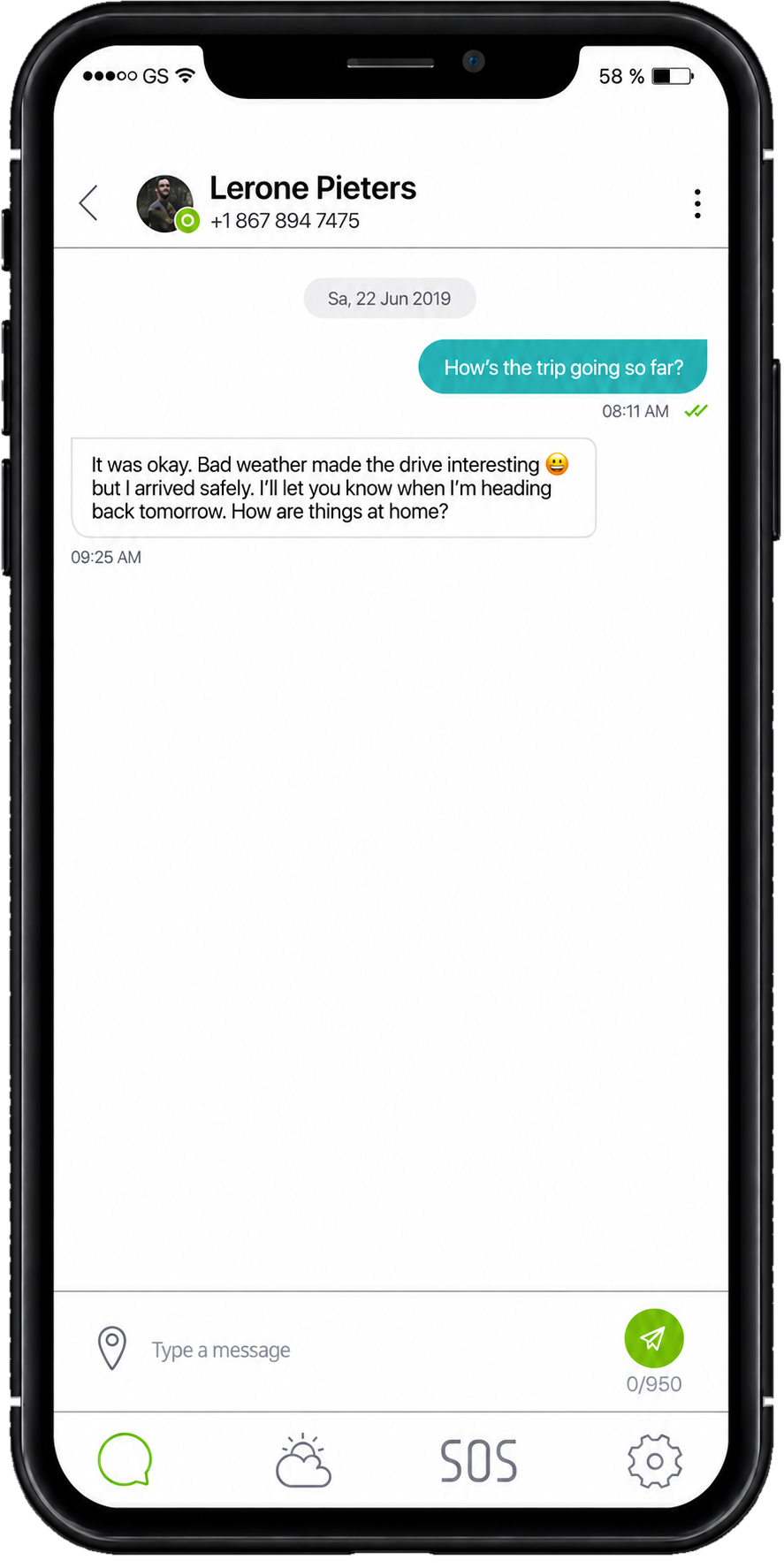 Two-way messaging in the ZOLEO mobile app